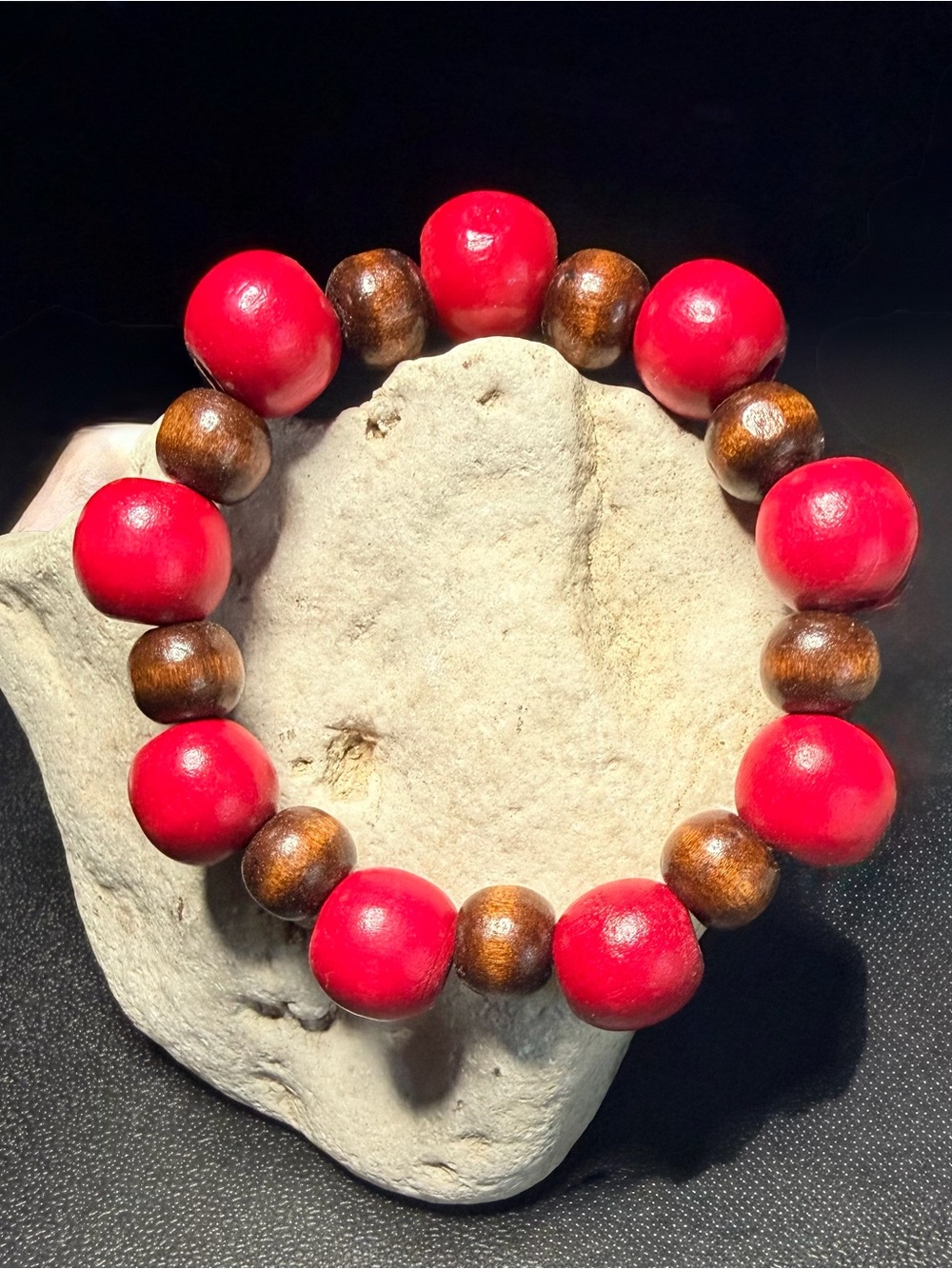 Handcrafted Red and Brown Beaded Stretch Bracelet